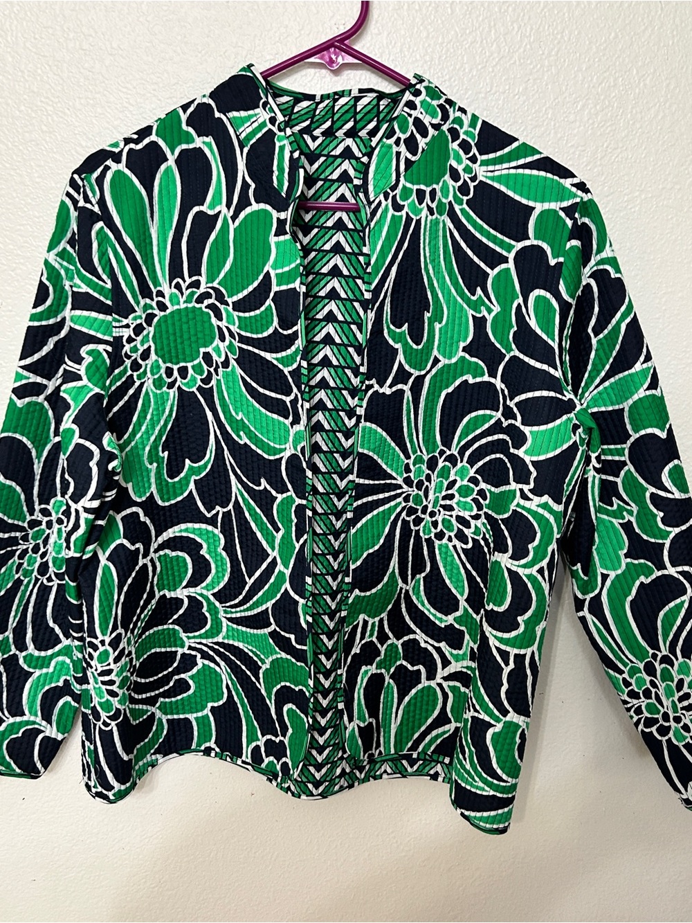 Alfred Dunner Green, Black & White Floral Open-Front Blazer